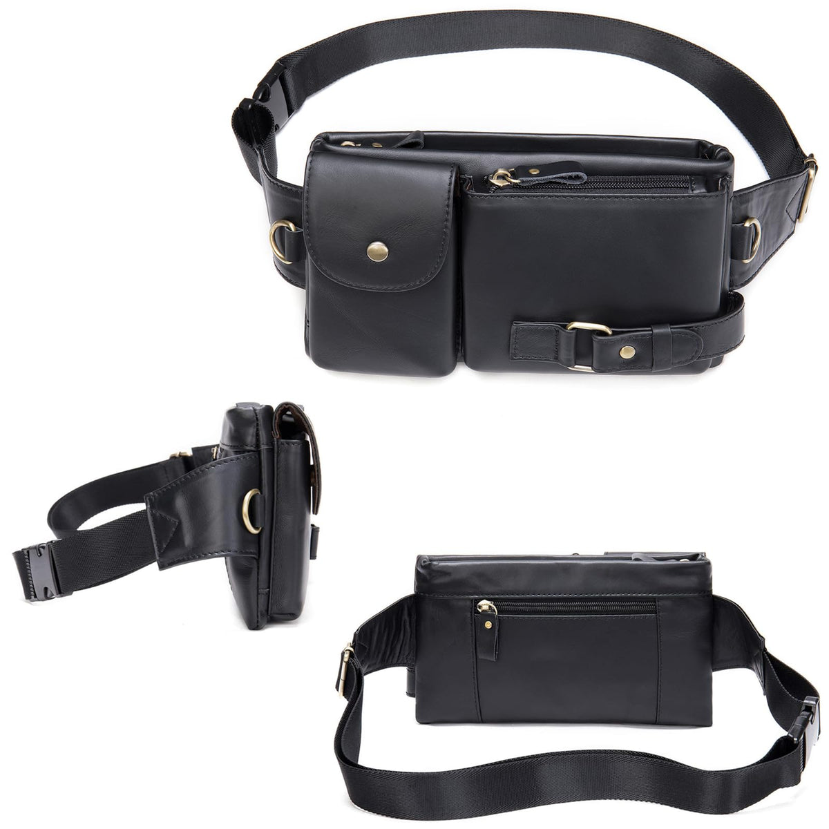 NIUCUNZH Cowhide Waist Fanny Pack-Genuine Leather and Slim with Adjustable Waistband Black