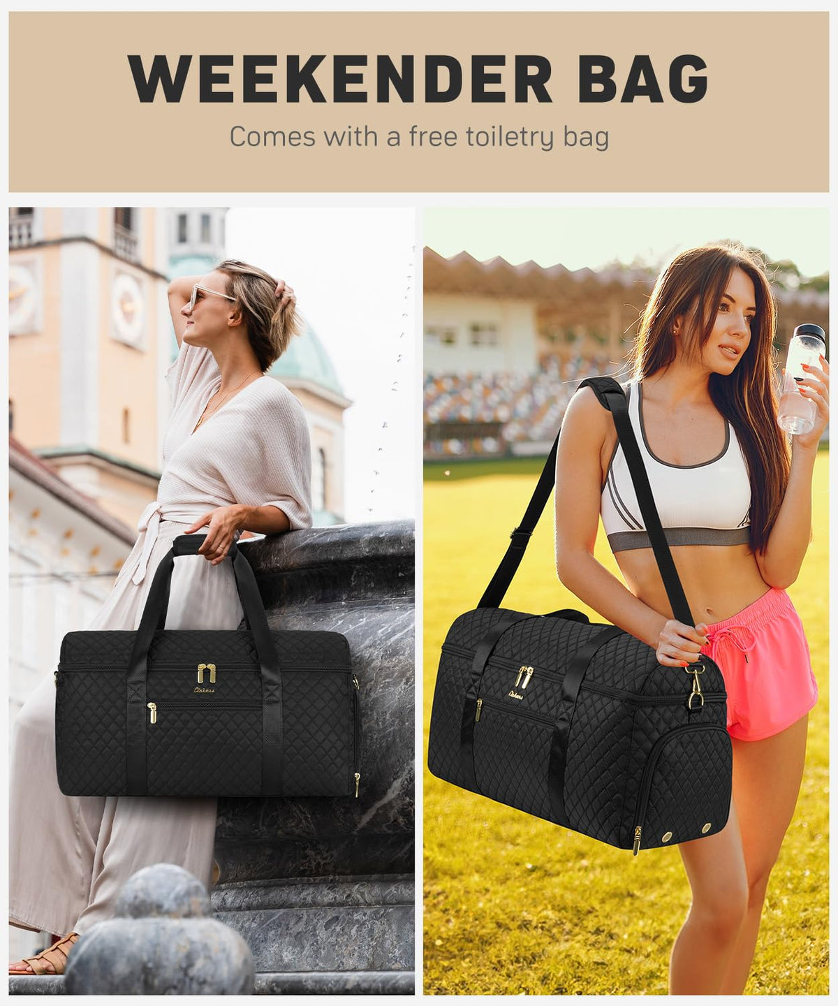 CLOKARS Travel Weekender Bags for Women: Overnight Bag with Shoe Compartment Large Travel Duffle Bag with Toiletry Bag Carry on Bag Personal Item Bag with Wet Pocket Hospital Bag for Women Black