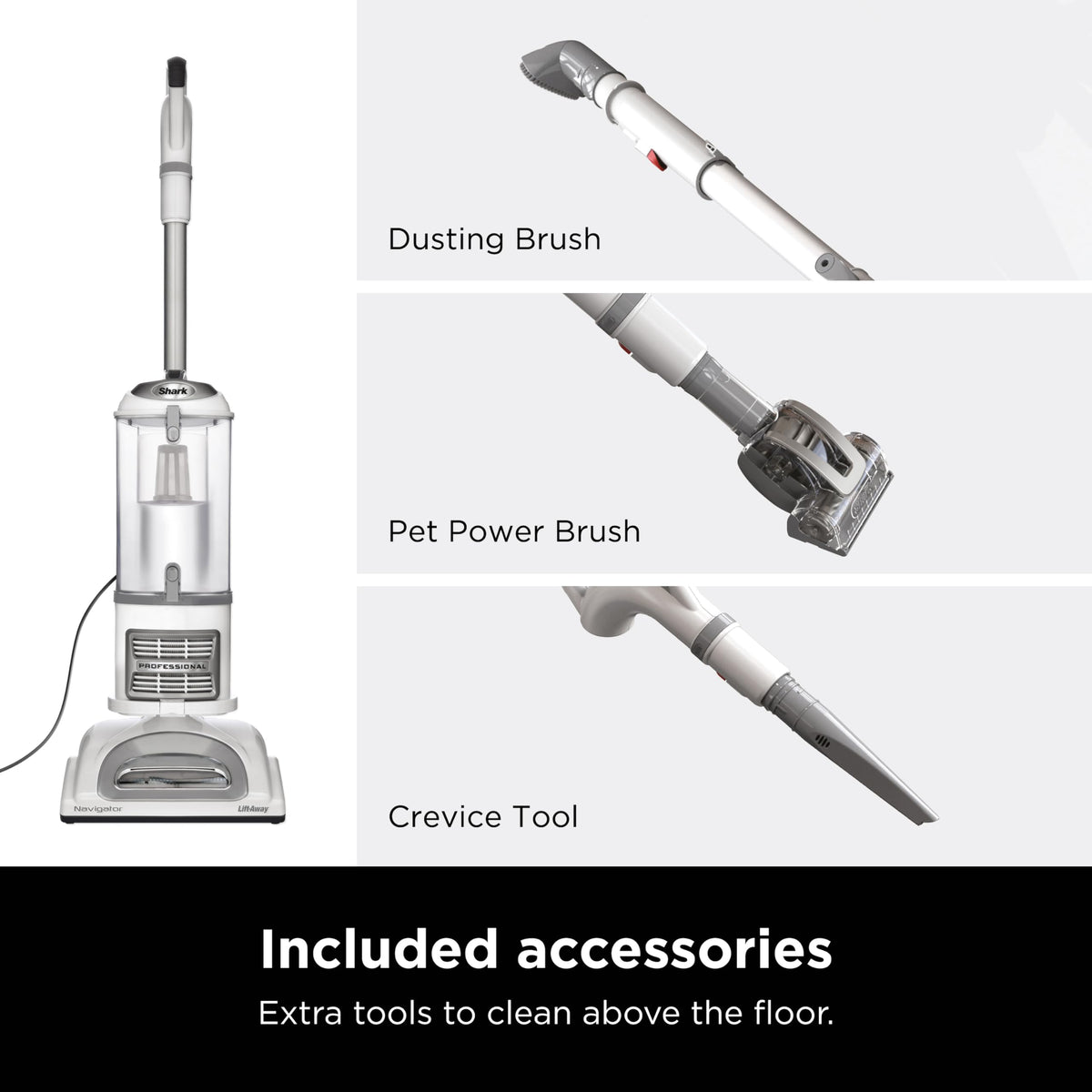 Shark Upright Vacuum Cleaner | Navigator Lift-Away | Pet Hair, Carpet & Hard Floor Cleaning | Pet Power Brush, Dusting Brush & Crevice Tool | HEPA Filter | Swivel Steering | White/Silver | NV356E