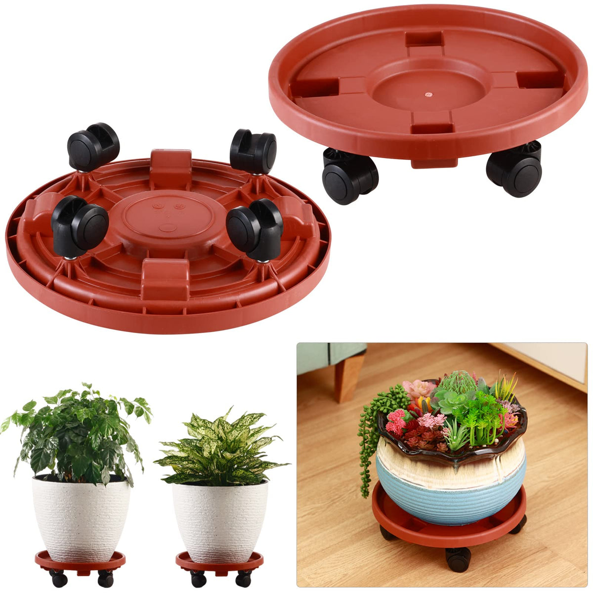 3 Packs Large Plant Caddy with Wheels 13" Rolling Plant Stands Heavy-duty Plastic Plant Roller Base Pot Movers Plant Saucer on Wheels Indoor Outdoor Plant Dolly with Casters Planter Tray Coaster