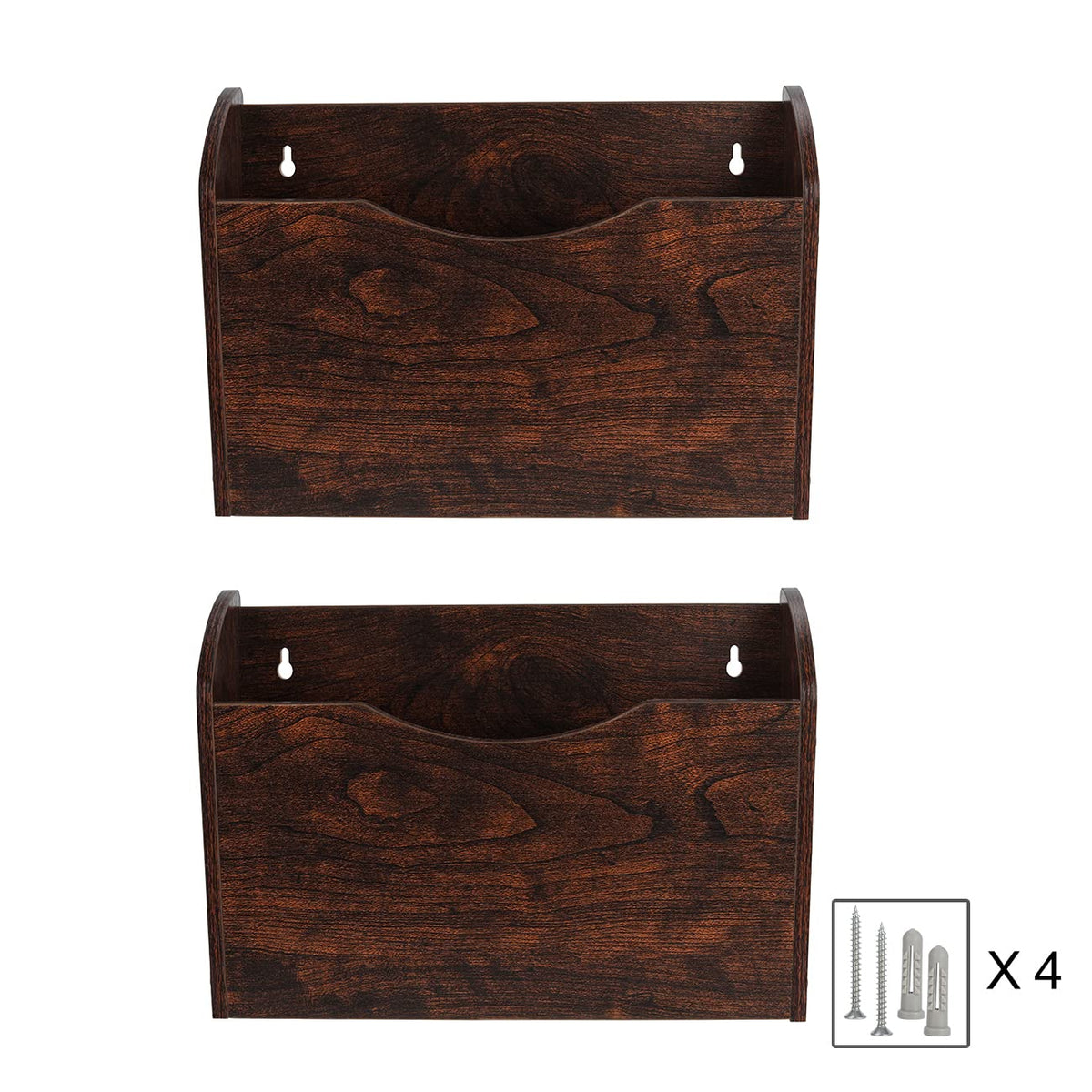 PAG Wall File Holder Wall Mounted Wood Hanging File Organizer for Office, 2 Pockets, Brown