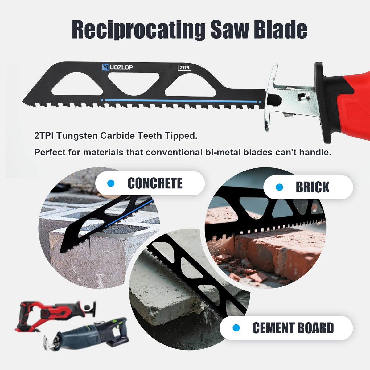 MUOZLOP 12 inch Masonry Reciprocating Saw Blades,2TPI Carbide Blade Strong teeths for Cutting Brick, Cement, Porous Concrete,3 Pack (3, 12 inch)