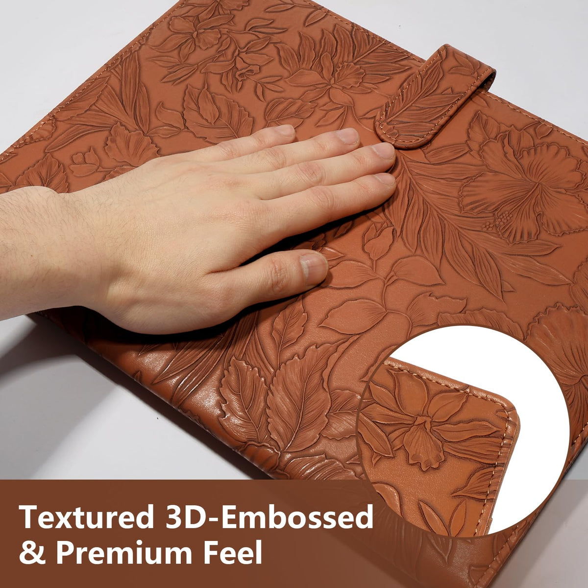 Professional Padfolio Portfolio Binder, Textured Embossing Faux Leather Folder Organizer for Letter Size Legal Pad Notepad Resume, Card Holder for Women Men Business Office Conference (Brown)