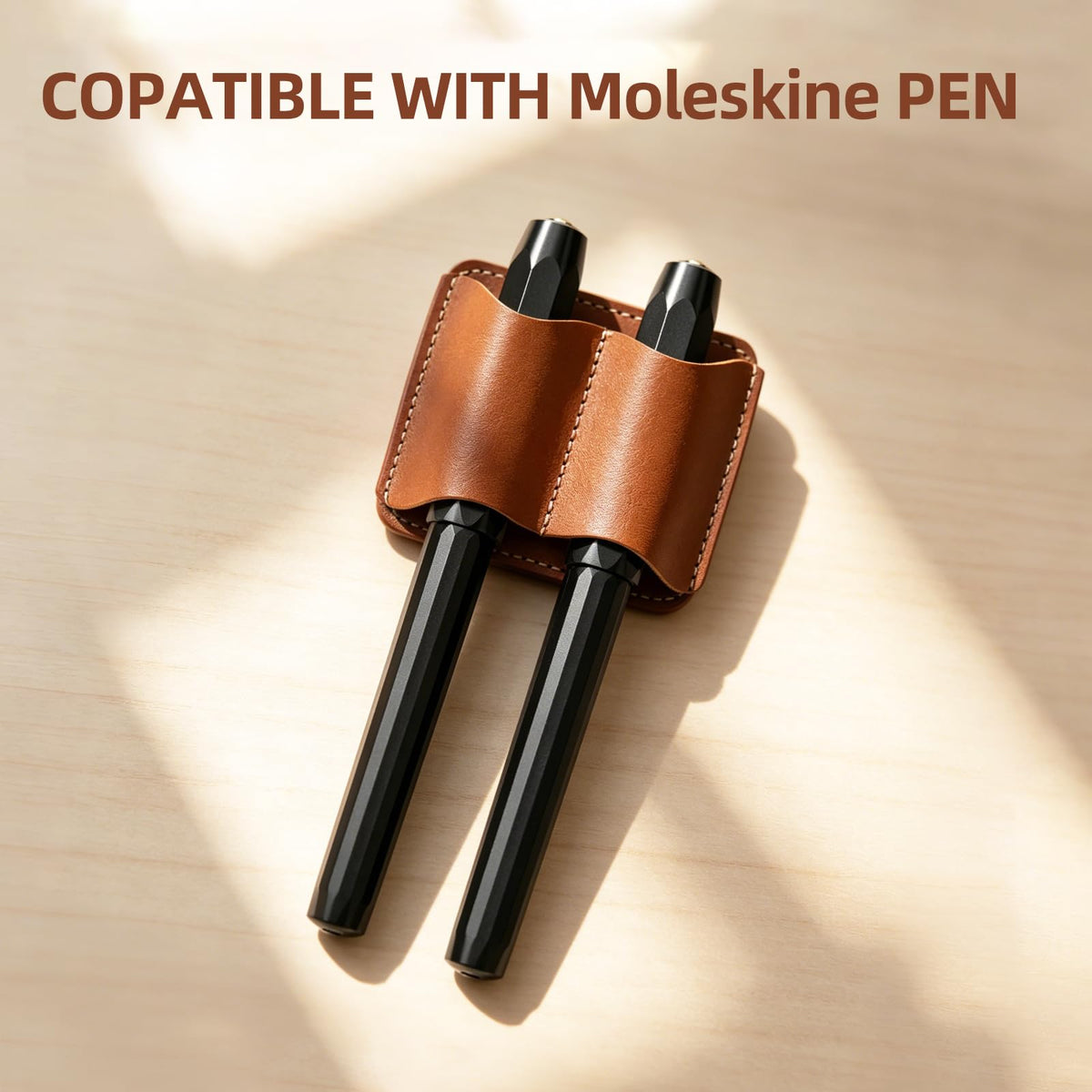 KEUYE Pen Holder Compatible with Moleskine-Brown,Handmade Leather Secure Pen Clip Compatible with Moleskine for Notebooks Journals Planners Bibles,1PC