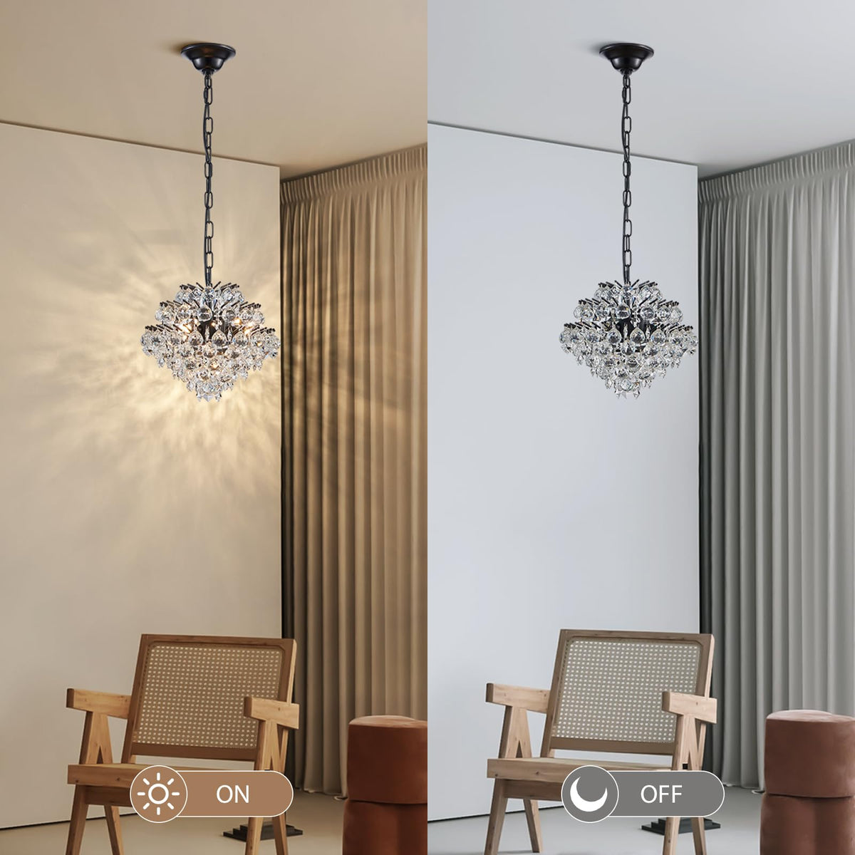 Bestier Black Pendant Chandelier Lighting Fixture, Crystal Raindrop, 4 G9 Bulbs Required, 11in x 12in Model AK-AJ-18183