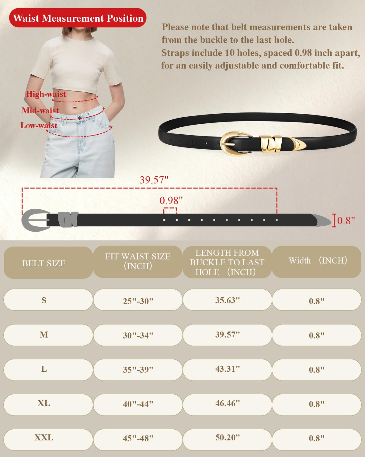 XZQTIVE Women's Skinny Leather Belts Ladies Thin Waist Belts for Jeans Dress Pants Trendy Black Belt with Gold Buckle