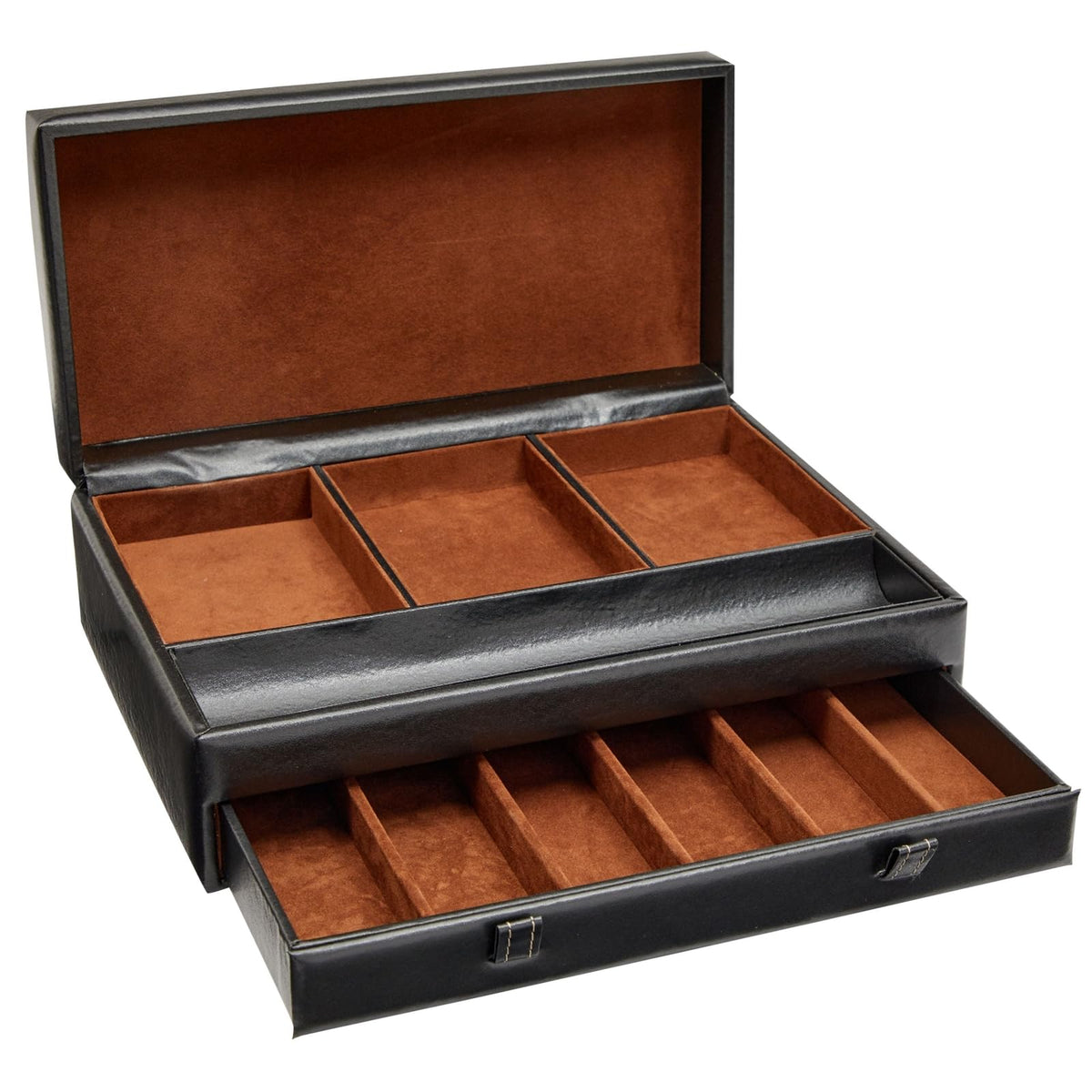 Juvale Mens Jewelry Box Organizer and Holder - Black Watch Box with Leather Valet Tray for Home Improvement - 12.6 x 9 x 4 In - Mens Jewelry Organizer