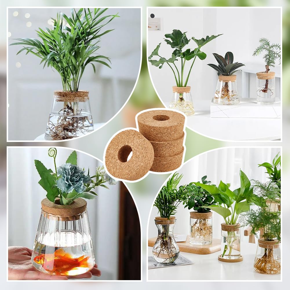 OLYCRAFT 4 Pack Cork Lids for Glass Planters 3.1~3.4 Inch Hydroponic Lids 1.2 Inch Thick Terrarium Cork Covers with 1.2 Inch Hole Natural Cork Stoppers for Hydroponic Plant Propagation Growing Vases