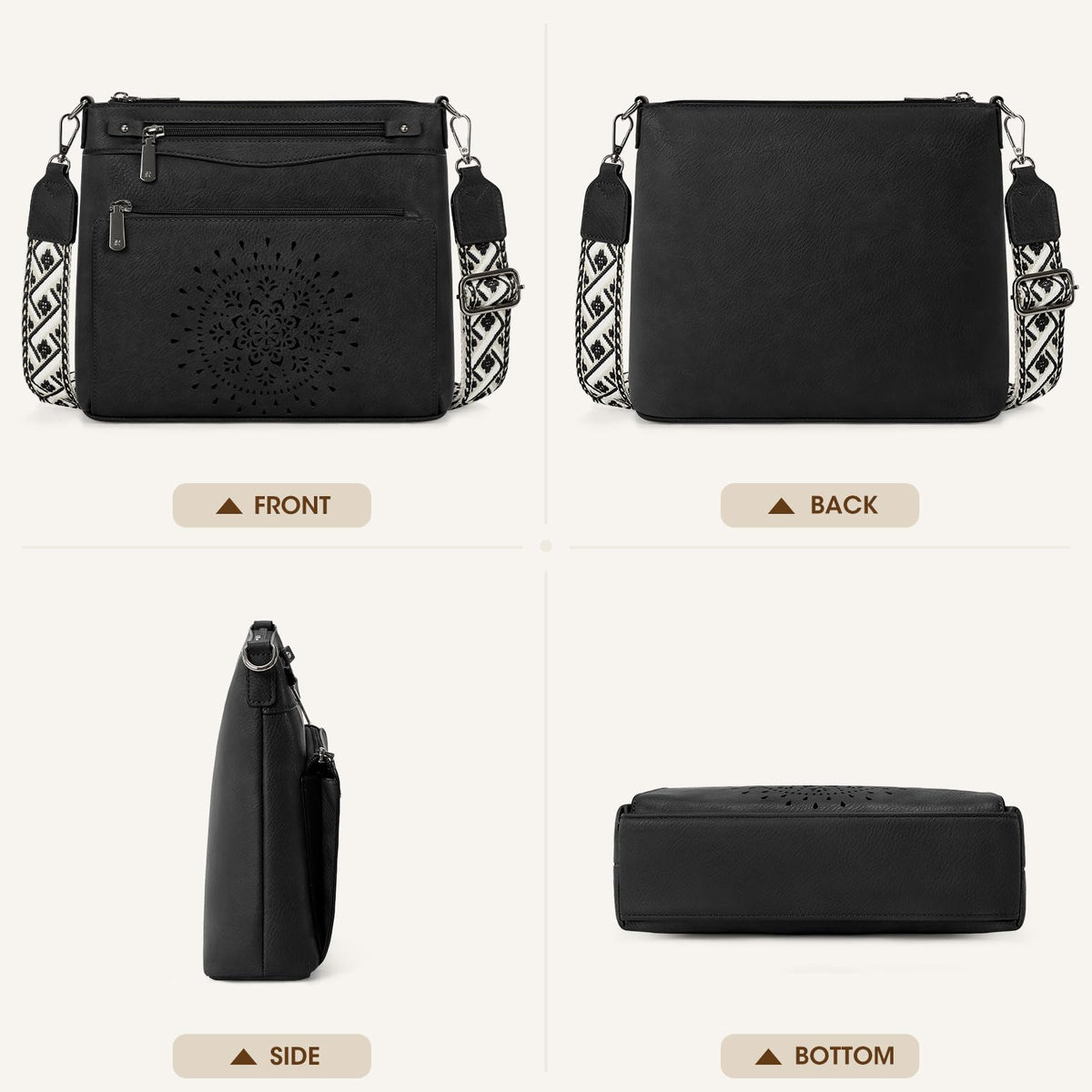 RAINSMORE Crossbody Bags for Women Leather Medium Crossbody Purse with Card Slots & Adjustable Strap Water-Resistant Womens Shoulder Handbag for Work Travel, Black