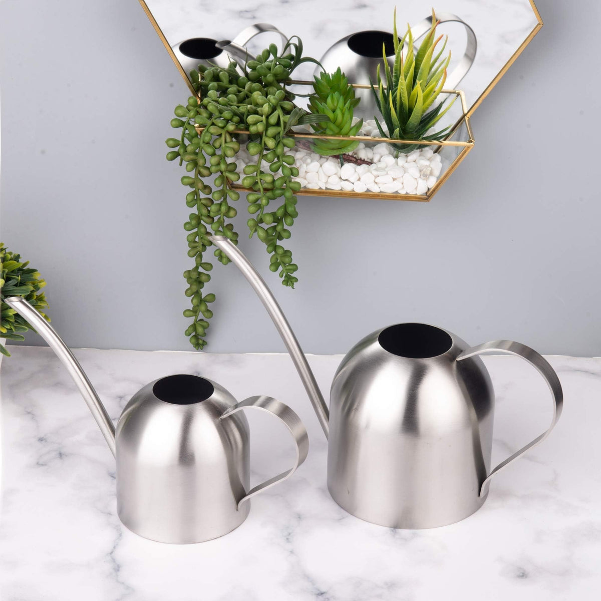 IMEEA Indoor Watering Can for House Plants 33oz/1L Brushed Stainless Steel Watering Can with Long Spout for Succulents, Bonsai