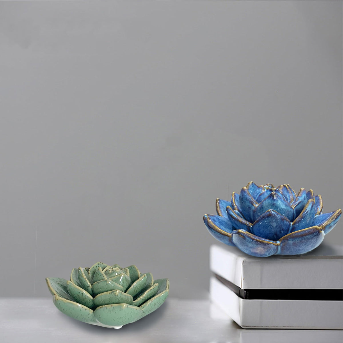 Hydrone Design Ceramic Succulent Flowers Table Top with Stable Base, 3D Handmade Tablescape Decorative (Green)