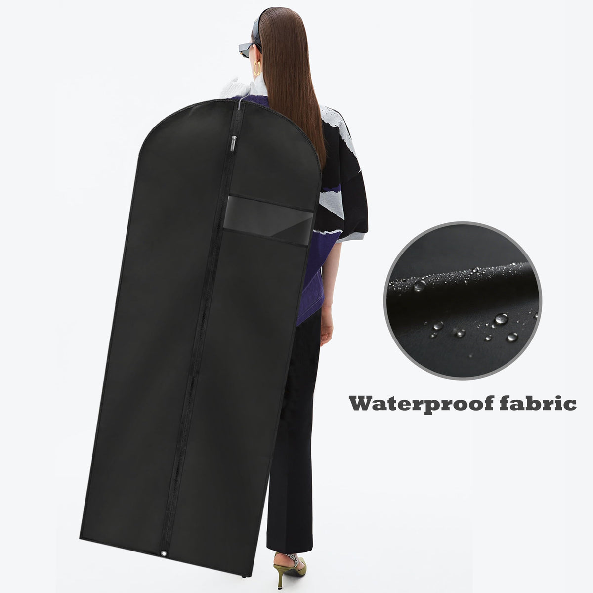 LXLOVESM Dress Bags for Gowns Long, 65'' Garment Bags for Hanging Clothes, Suit Bag Cover for Storage and Travel, 2 Pack (Black)