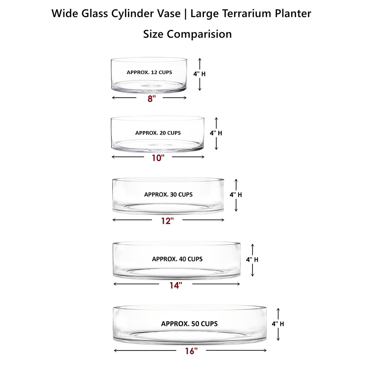 CYS EXCEL Wide Cylinder Clear Glass Vase (H:4" D:12") Flower Vase Centerpieces Hurricane Floating Pillar Candle Holder Terrarium Planter