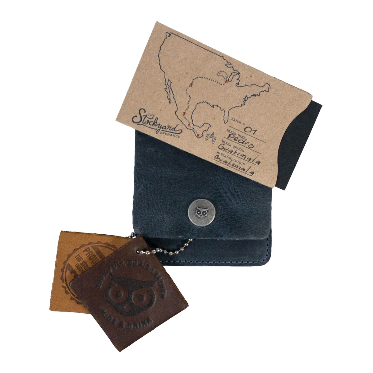 Hide & Drink, Vertical Front Pocket Wallet with Card Slot, Compact Storage for Bills, Card Holder, Full Grain Leather, Handmade, Slate Blue