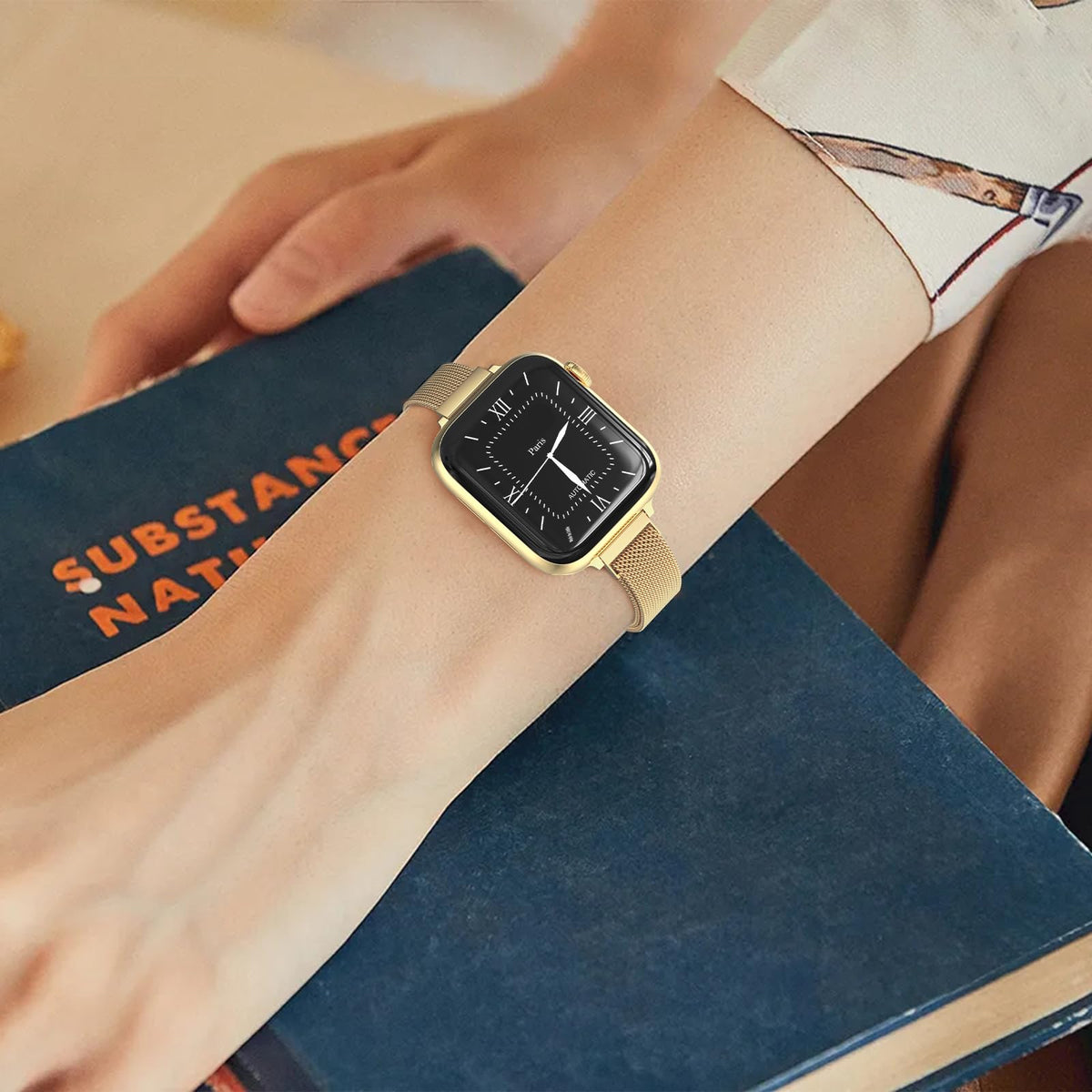 MARGE PLUS Slim Milanese Loop Compatible with Apple Watch Band for women 41mm 40mm 38mm 42mm 46mm 45mm 44mm, Stainless Steel Magnetic Mesh Strap work on iWatch Series 11 10 9 8 7 6 5 4 3 & SE 3 2 1