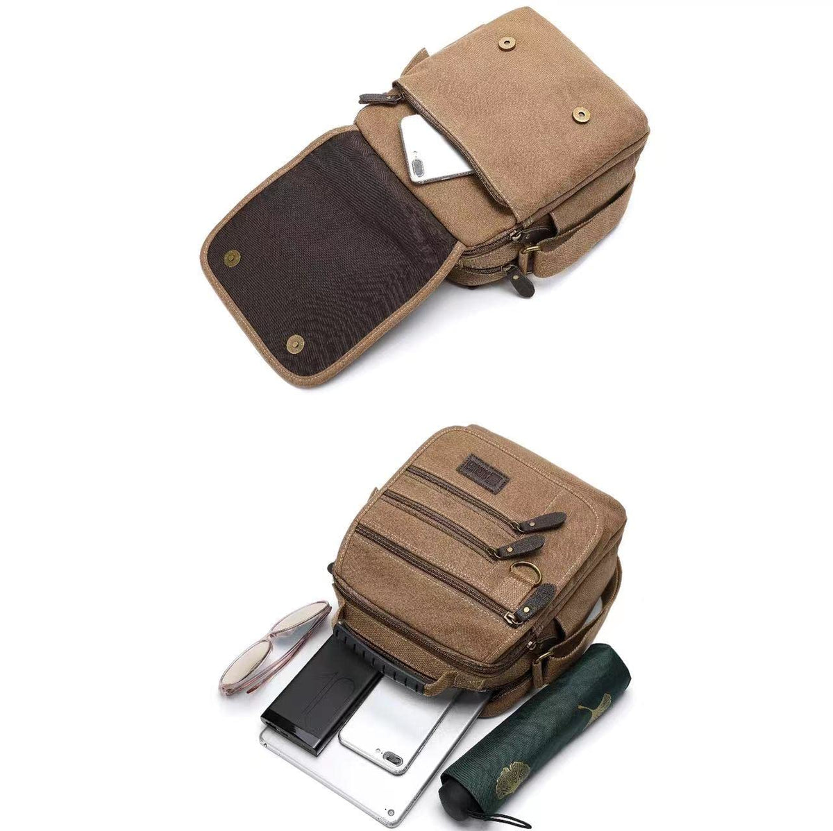 SUNSOMEN Mens bag Canvas Shoulder Bag Small Messenger Crossbody Work Bag Vintage Multi-function(Army green)