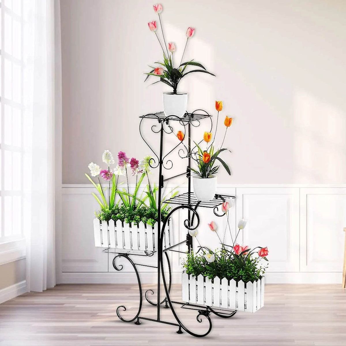 Xilin-872 Flower Stand/Flower Shelf Tricycle Plant Stand, Flower Pot Trolley, Bicycle Holder for Home, Garden, Patio, Plant Stand (Coffee)
