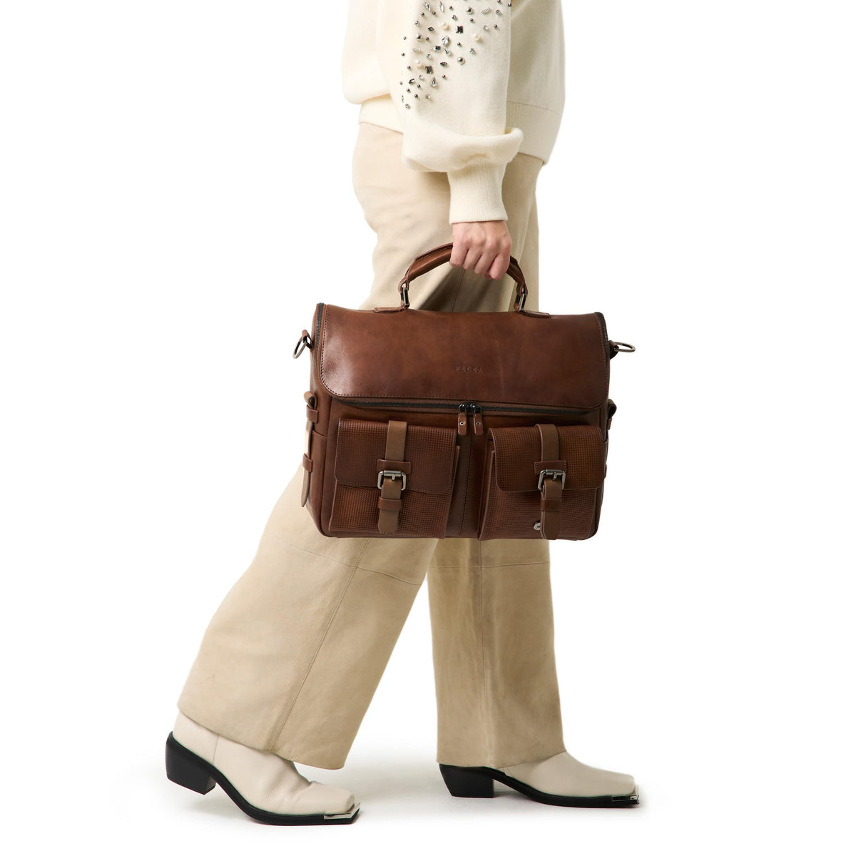 VELEZ Tan Full Grain Leather Messenger Bag for Men - 15" Laptop Briefcase - Mens Vintage Business Crossbody Computer Bags