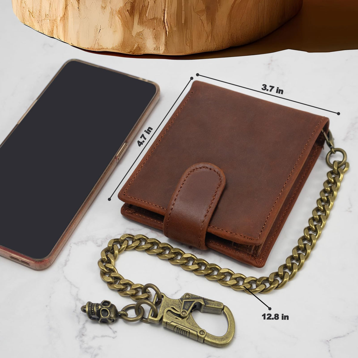 Ahiller Chain Wallet for Men Crazy Horse Bifold Leather Wallet with Chain, Anti-Theft Mens Wallets with Gift Box,Zippered Bill Compartment,ID Window, Card Slots-Coffee