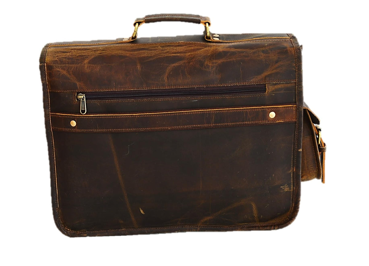 Satchel And Fable 16 inch Leather Messenger bag for men Handmade Vintage Laptop Computer Shoulder Brown Office Briefcase (Dark Brown, 16" L x 12" H x 4" W)