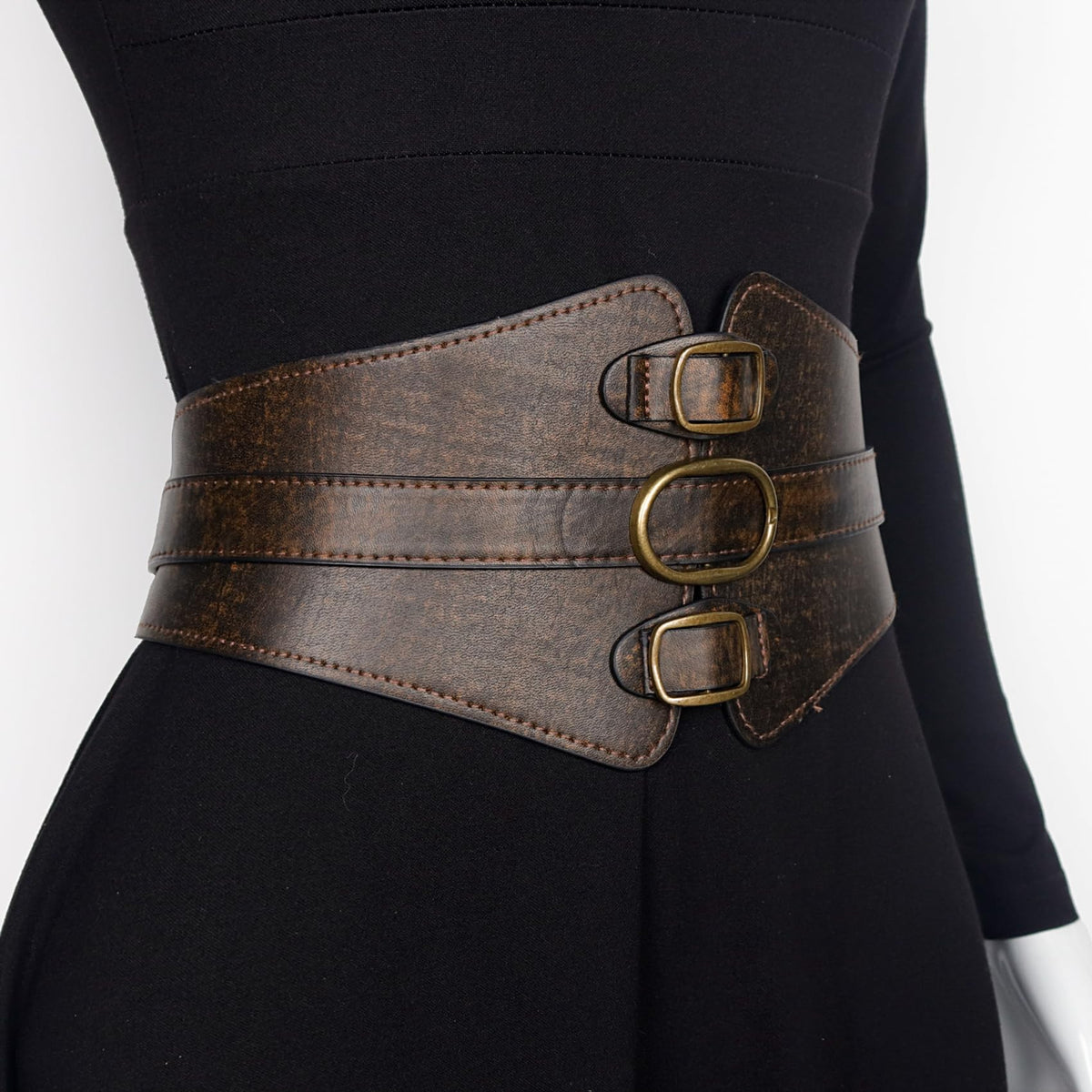 L'VOW Women's Viking Leather Corset Belt - Renaissance Cinch Belt for Halloween Medieval(Brown-2,XXL)