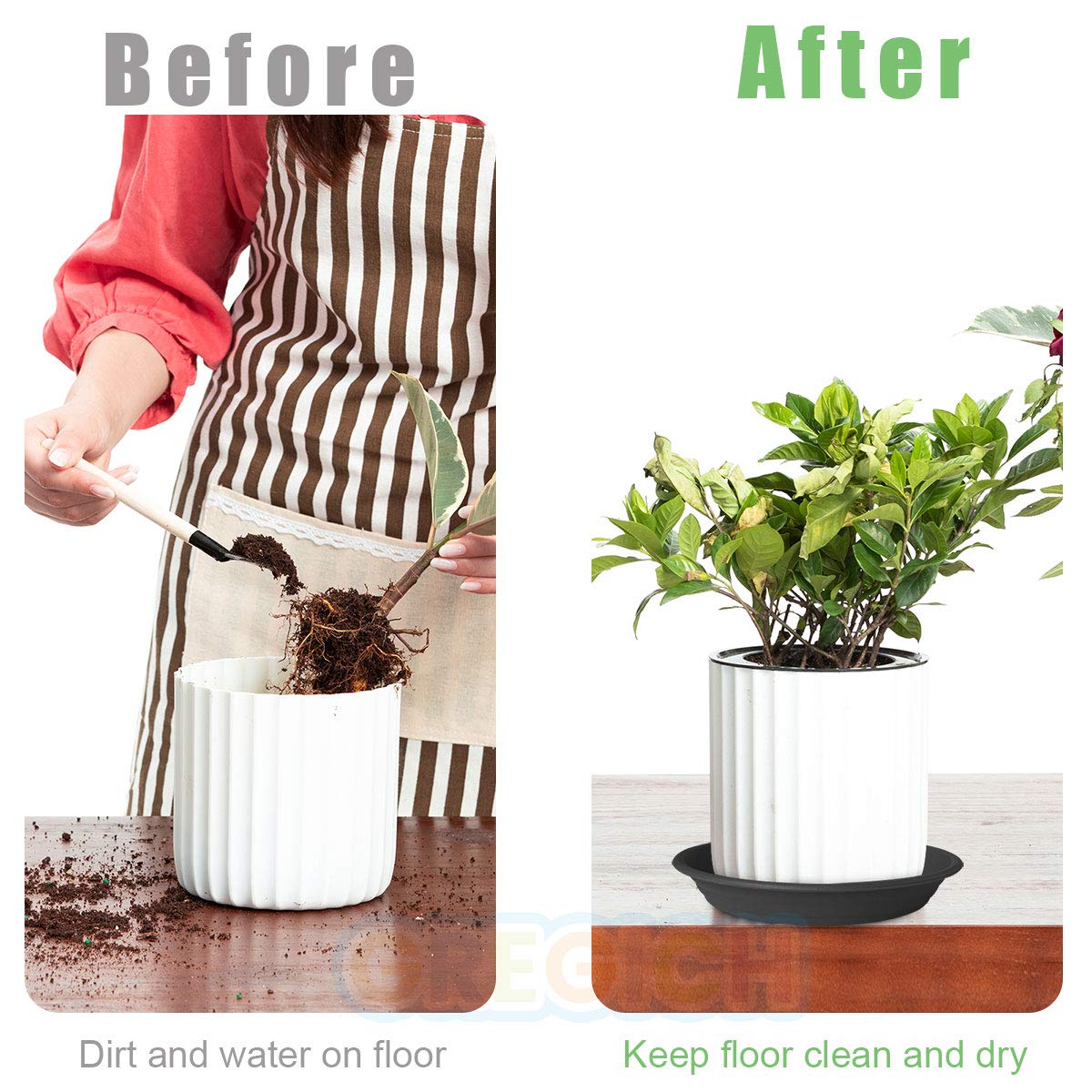 GREGICH 6 Pack 10.9 inch (9" at Base) Plastic Plant Saucer Trays, Planter Saucers Plant Trays for Indoors, Heavy Thick Durable Flower Pot Saucers for Plant Pot Saucer Outdoors