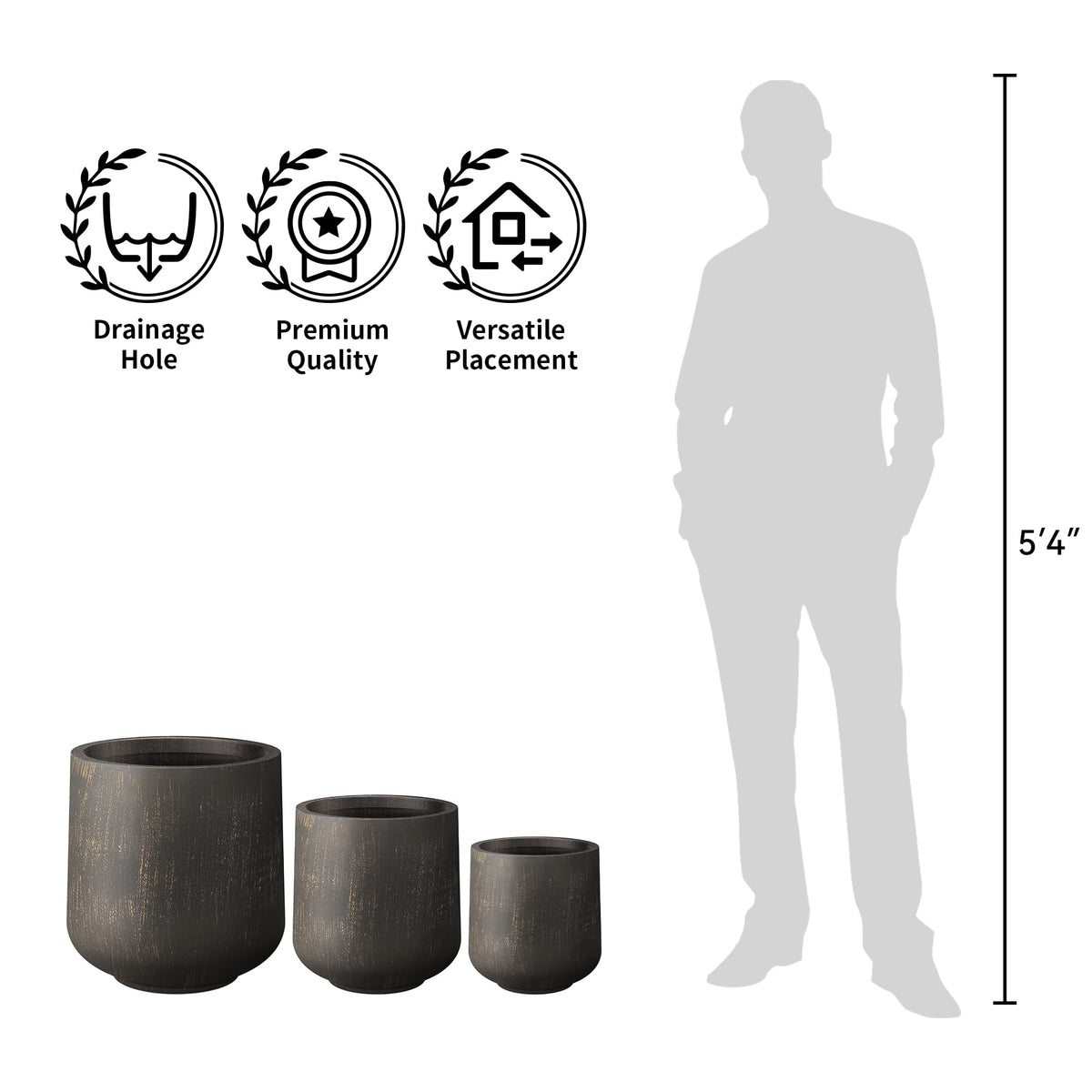 Kante 11.6" Dia Round Concrete Planter, Outdoor Indoor Large Plant Pots Containers with Drainage Hole and Rubber Plug for Home Garden Patio, Oil Rubbed Bronze