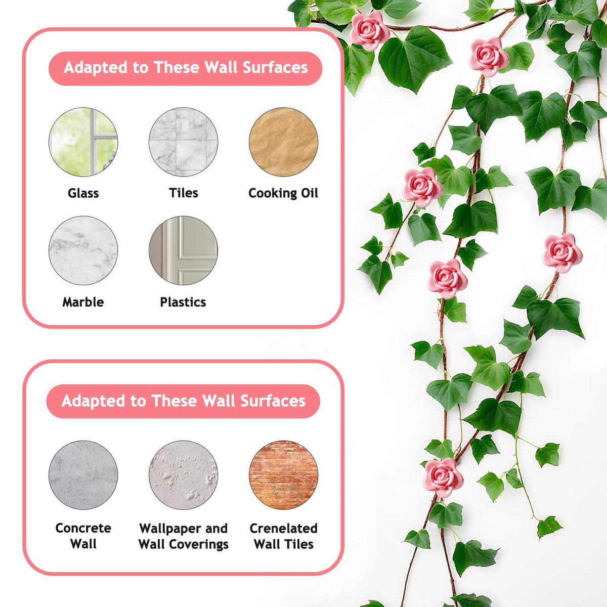50 Pack Plant Vine Wall Clips – Decorative Flower Clips for Climbing Plants, Indoor & Outdoor Garden Vine Holders, Pink, Tool-Free Use, ABS Plastic