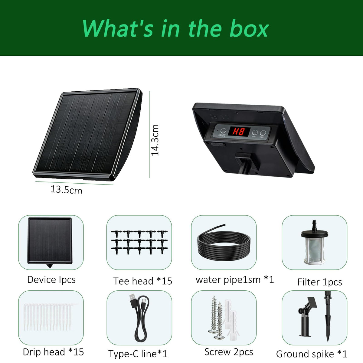 Vonloge 49FT Solar Drip Irrigation System, Automatic Watering Irrigation Kit for 15 Potted Plants, Auto DIY Watering System Plant Water Devices with Timer for Greenhouse Balcony Indoor Outdoor