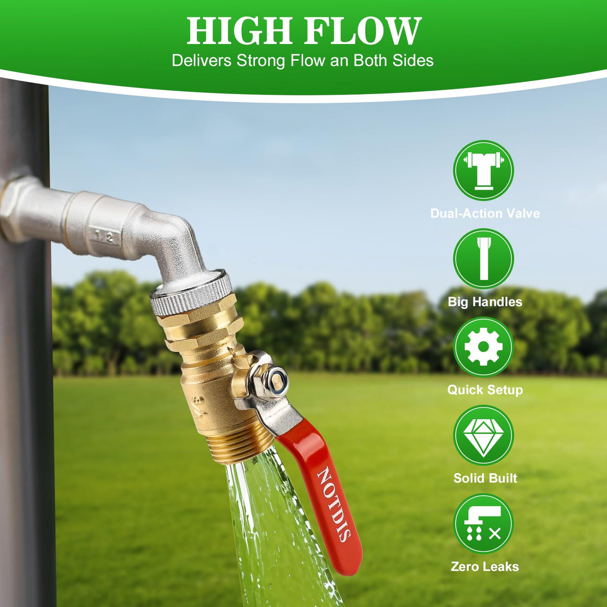 Brass Garden Hose Shut Off Valve with Full-Flow Design - Heavy Duty 3/4" GHT Connector, 304 Stainless Steel Handle - 2 Pack (Corrosion-Resistant)