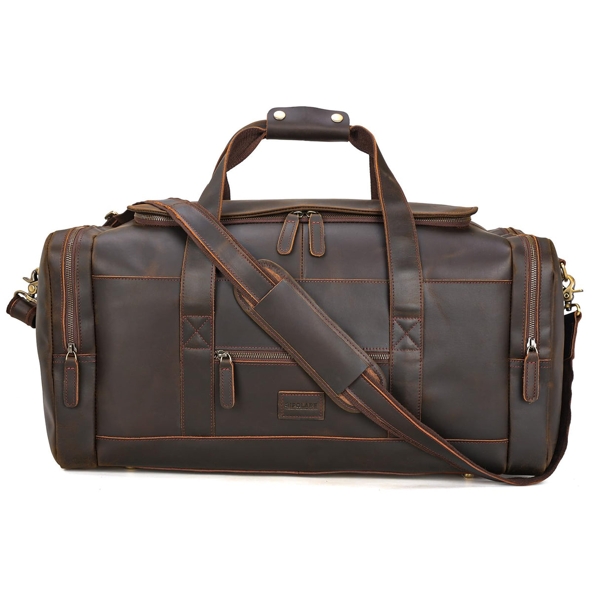 Polare 23" Full Grain Leather Travel Duffle Bag For Men 42L Duffel Bag Overnight Carry on Luggage Sport Weekender Bag