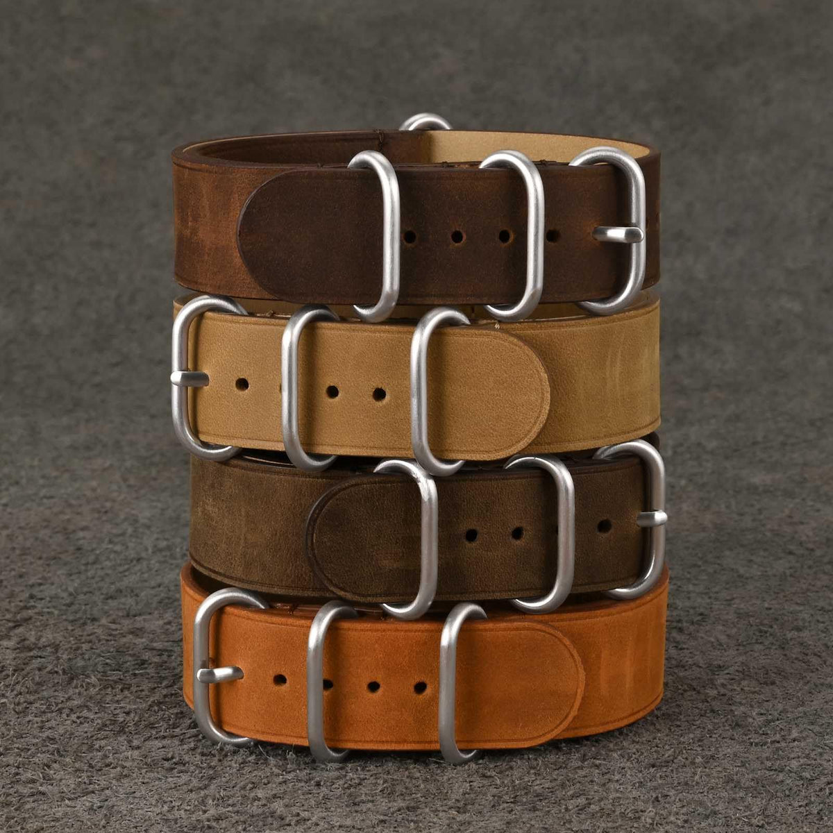 WOCCI 20mm One-piece Watch Band for Men, Top Grain Leather, Brushed Hardware (Retro Brown)
