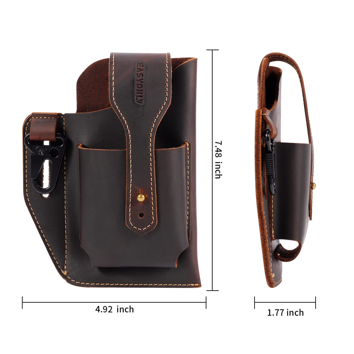 Genuine Leather Phone Holster,Universal Cell Phone Case with Snap Closure & Belt Clip, Leather Pouch for iPhone 16/15/14 Pro Max & Samsung Galaxy S24/S23 Ultra,Universal Belt Pouch for Men with Case