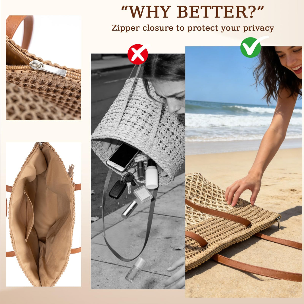 iSamzan Straw Tote Bag for Women: Handwoven Beach Purse with Cutout Design for Travel & Pool Day
