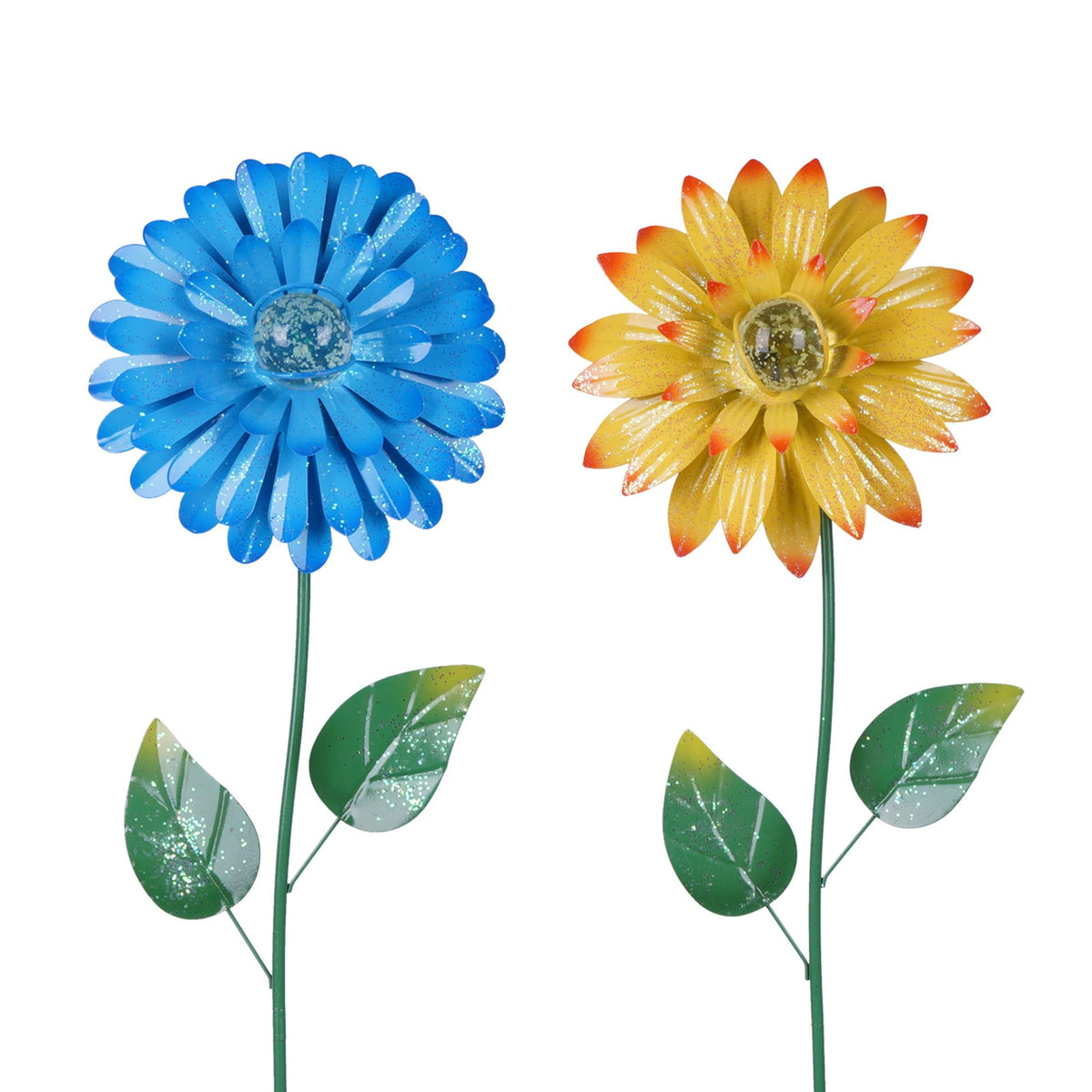 Topadorn 25 Inch Floral Garden Stake Decor,Outdoor Plant Pick Water Proof Metal Flower Stick for Lawn Yard Patio,Pathway Ornament,Set of 2
