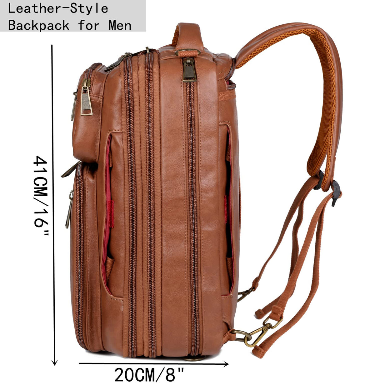 Baosha Vegan Leather Laptop Backpack Briefcase Hybrid 15.6 Inch Laptop Travel Backpack Hiking College Backpack for Men BC-04 (Brown)