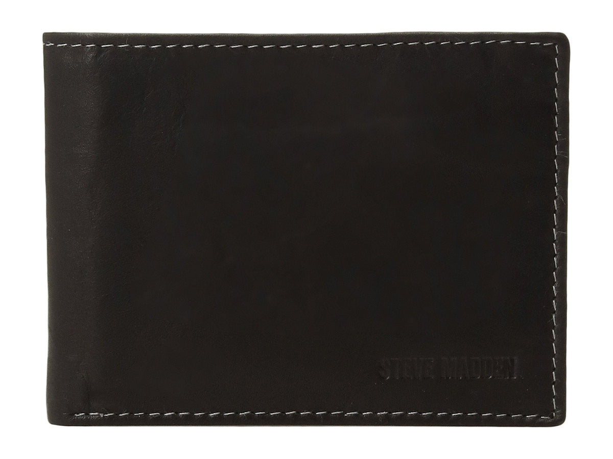 Steve Madden Slim Leather Wallet for Men with Extra Capacity Attached Flip Pockets