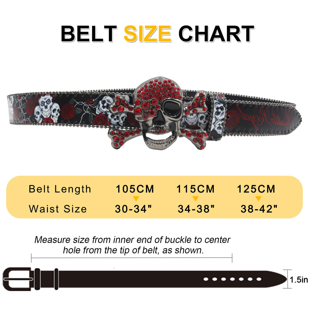 EVERBLTING Skull Rhinestone Belt for Men Women Y2k Cowgirl Cowboy Bling Belt Diamond Belts for Women for Jeans 125