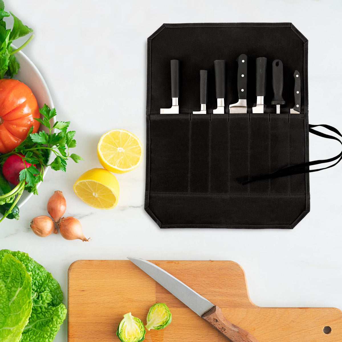 HERSENT Knife Roll,Chef’s Knife Roll Case,Knife Bag,Waxed Canvas Cutlery Knives Holders,Home Kitchen Cooking Tools And Utensils Wrap Bag Wallet,Multi-Purpose Brush Roll Bag,Travel Tool Roll Pouch