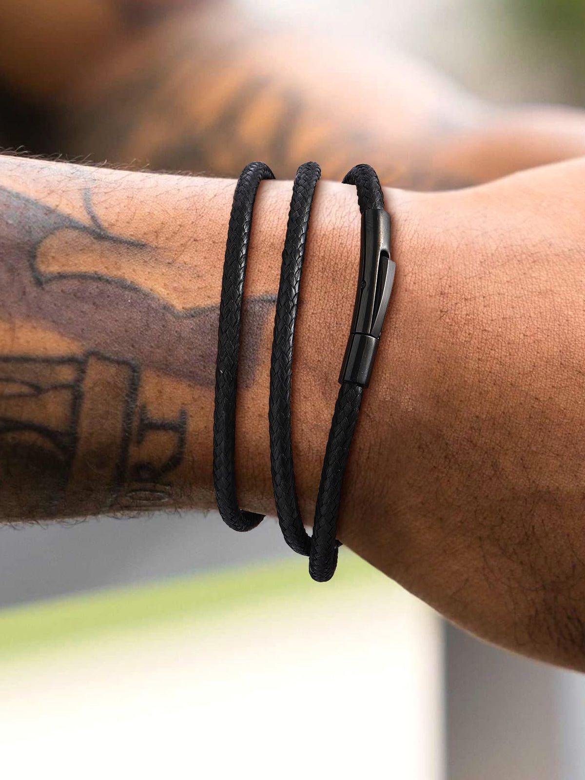 Waterproof Braided Choker Cord, Black Leather Chain With Stainless Steel Snap Clasp - Unisex Necklace, 18 inch