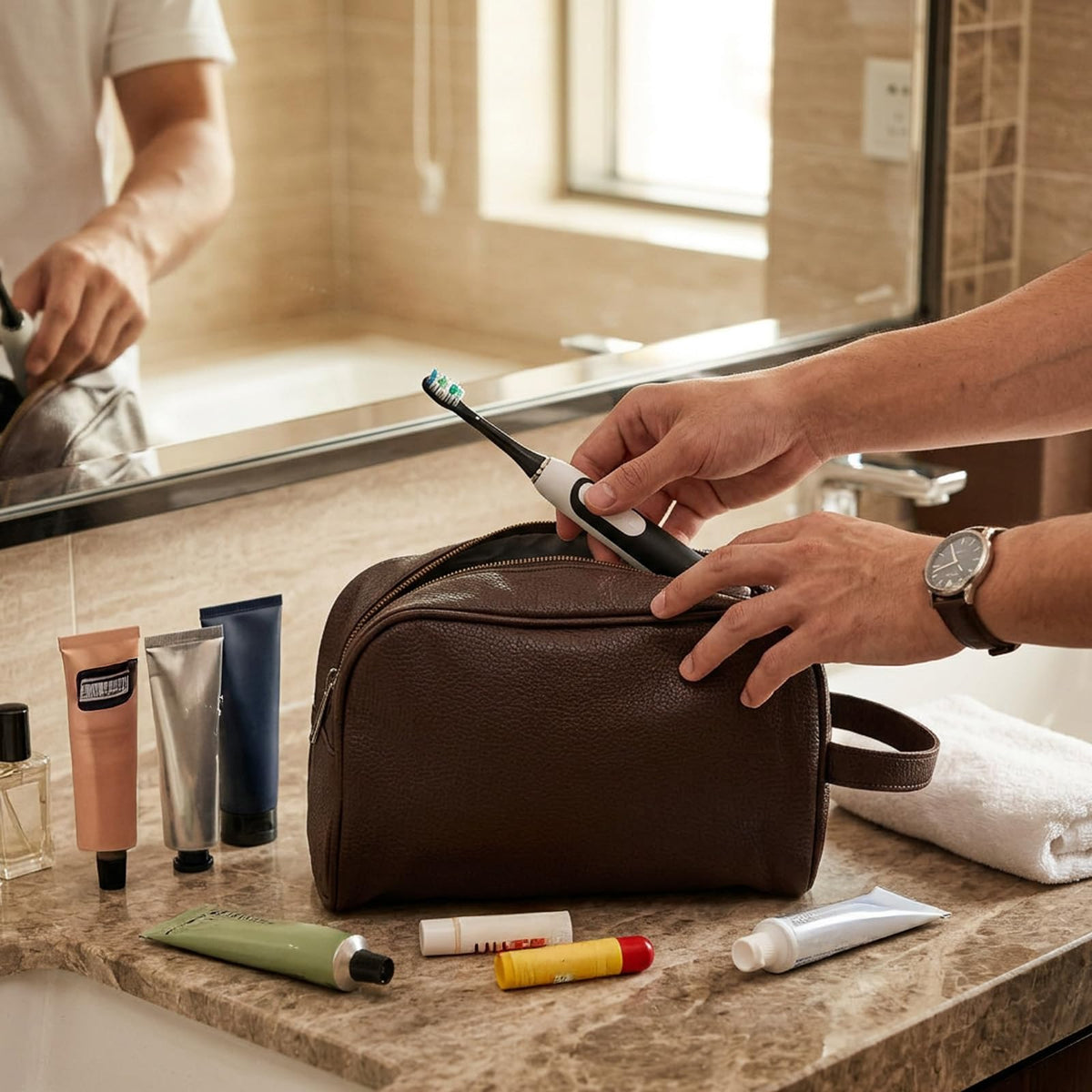 6 PCS Leather Toiletry Bag Bulk, Personalized Toiletry Bag for Men PU Leather Groomsmen Bags Waterproof Travel Toiletries Bags Large Capacity for Organization of Toiletries and Cosmetics-3 Colors