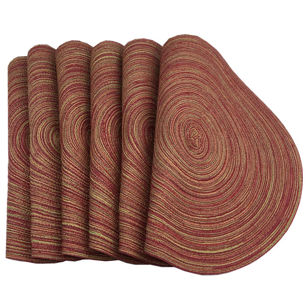Red-A,Placemats,Round Placemats for Dining Table Set of 6 Woven Heat Resistant Non-Slip Kitchen Table Mats Diameter 14 Inch(Wine)