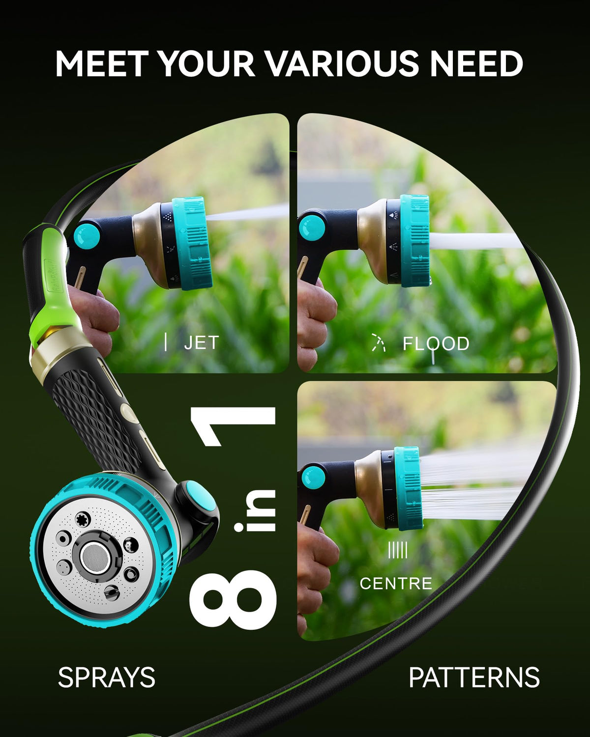 RAINPOINT Hose Sprayer Nozzle Heavy Duty - 8 Spray Patterns Garden Hose Nozzle with Adjustable Flow Control for Watering Plants, Washing Cars,Washing Pets, Thumb Control (Blue)