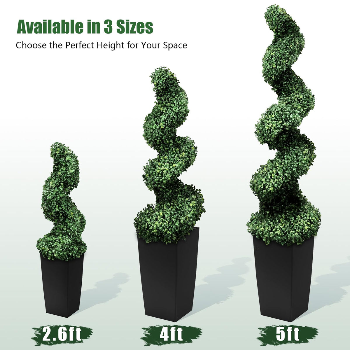 Mavis's Diary 4FT Artificial Spiral Topiary Trees, Set of 2 UV Resistant Faux Boxwood Plants in Square Planter, Indoor Outdoor Fake Shrubs for Front Porch, Entryway, Patio, Home Decor