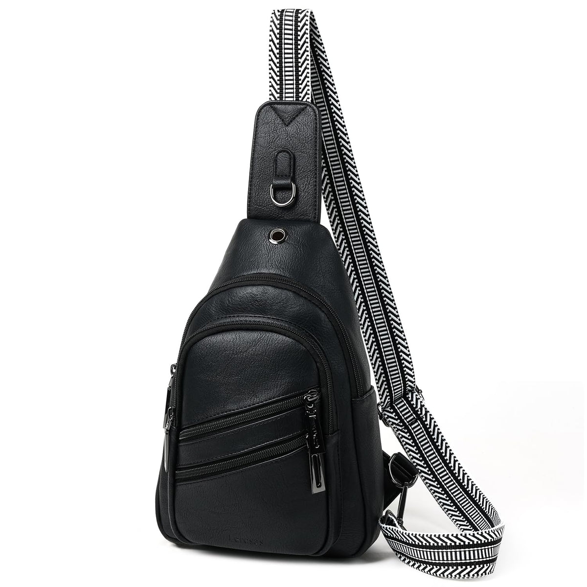 Leresas 7L Crossboydy Sling Bag for Women Vegan Leather Crossbody Purse Fanny Pack Chest Bag for Travel,Black