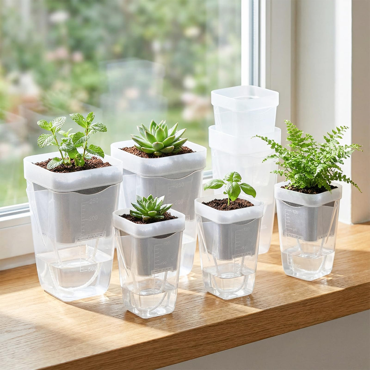 15-Pack 2.5 Inch Mini Self Watering Pots for Indoor Plants, Semi Hydroponic Pots, Small Clear Plastic Planters, Drainage Hole, Water Level Indicator, African Violets, Alocasia, Cutting, Seeding