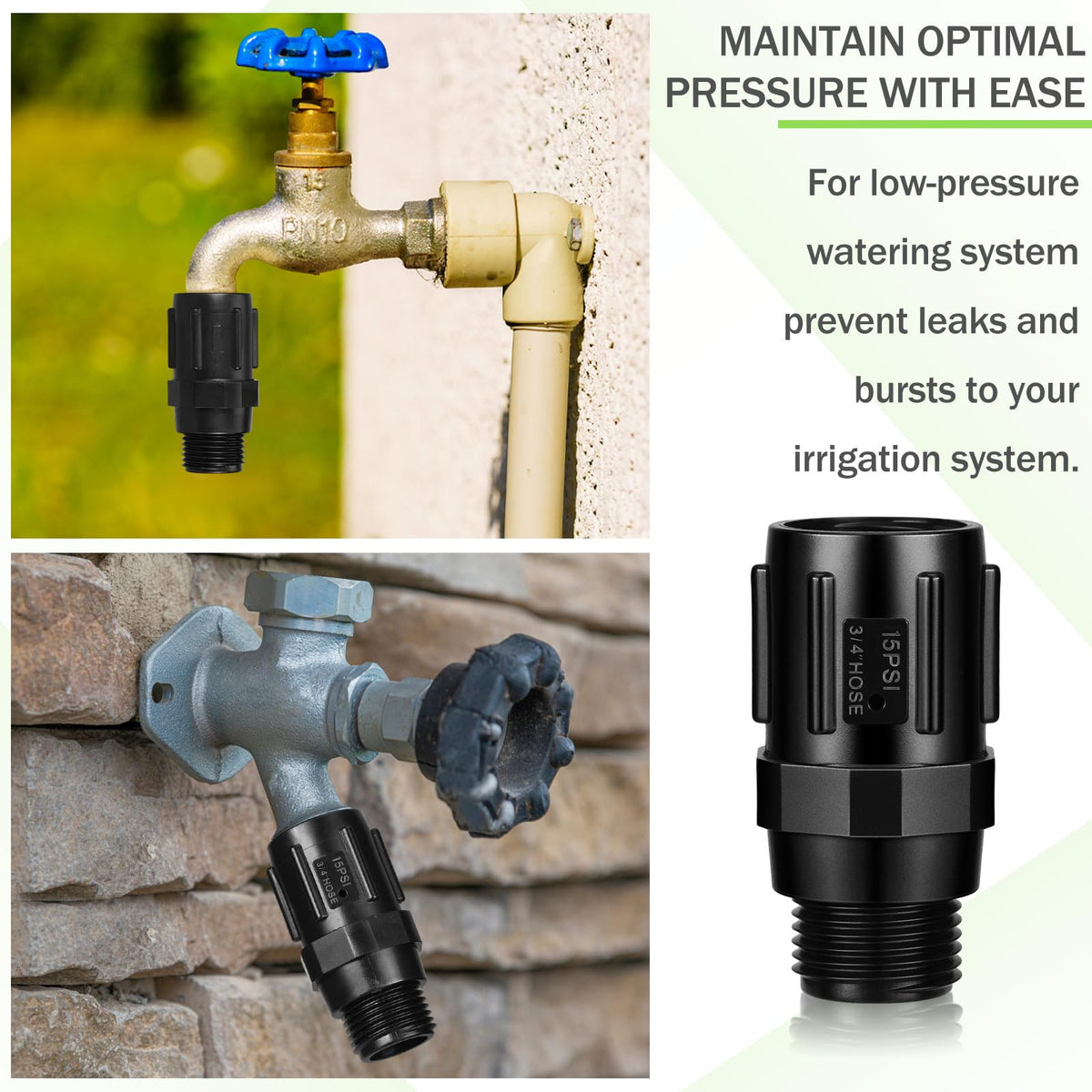 Tondiamo 3 Pcs 15 PSI Drip Irrigation Pressure Regulator, 3/4" Female Hose Thread x 3/4" Male Hose Thread Pressure Reducer Low Flow Valve for Garden Drip Irrigation Parts Emitters System