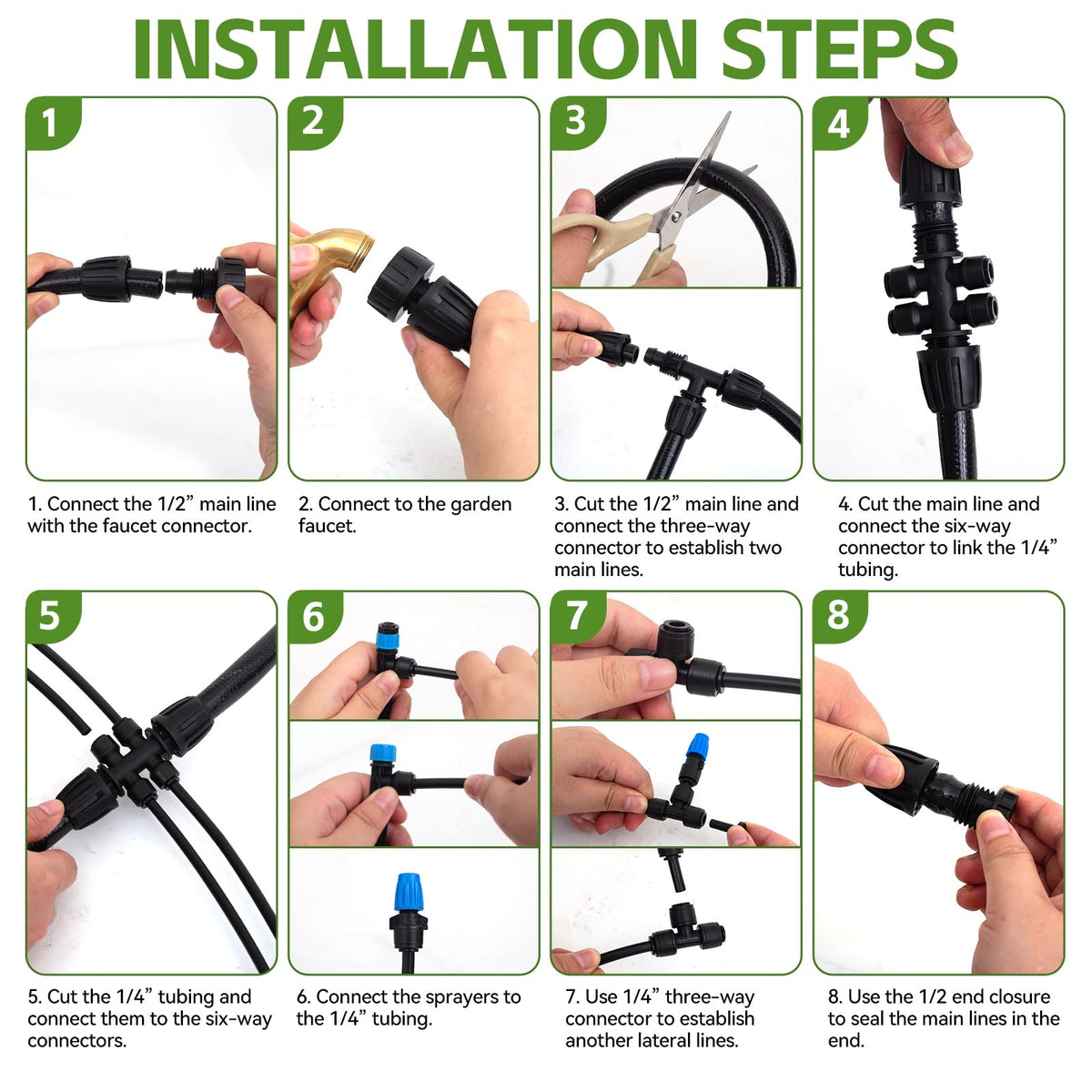 Inntop 240FT Drip Irrigation System Kits, Quick Connect Automatic Garden Watering System for Raised Bed, Potted Plants, Lawn, Greenhouse with 1/2 inch Hose 1/4 inch Tubing and Accessories