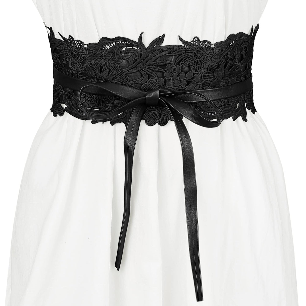Allegra K Womens Lace Wide Waist Belt Wrap Around Obi Corset Cinch Belts Bowknot 65-80cm/25.59-31.50" Black