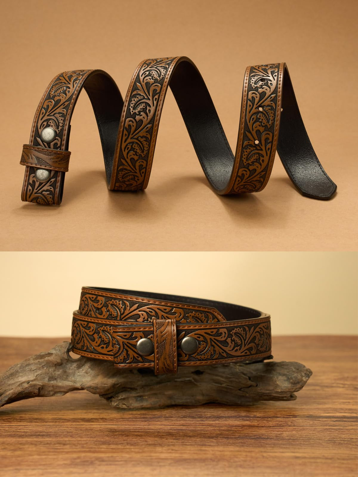 Kids Boys Western Belt Cowboy Leather Belt-Girls Adjustable Embossed Leather Belt Strap for Jeans Gift (Brown, 33.5" fit waist 27"-30.5")
